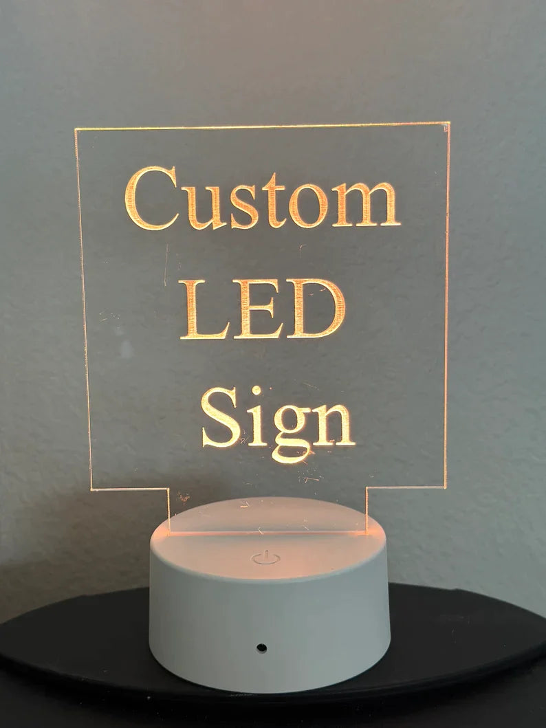 Custom LED 5” x 5” Square Acrylic Table Sign. Wireless Remote Included. Your Logo or Message. - Professional Artwork