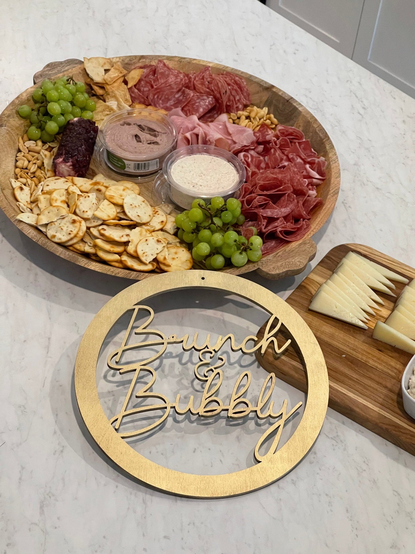 Brunch & Bubbly Round Wooden Sign - Professional Artwork