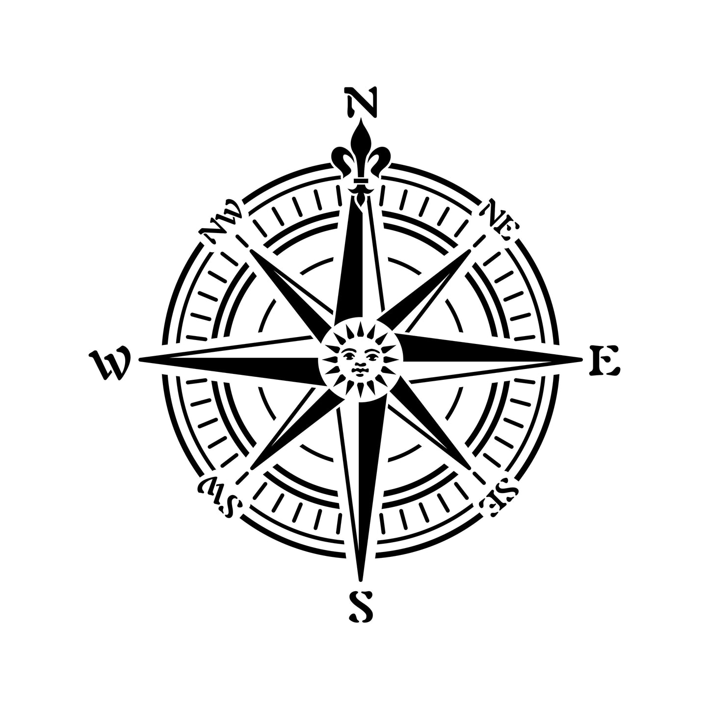 Compass Rose Stencil on Reusable Mylar - Professional Artwork