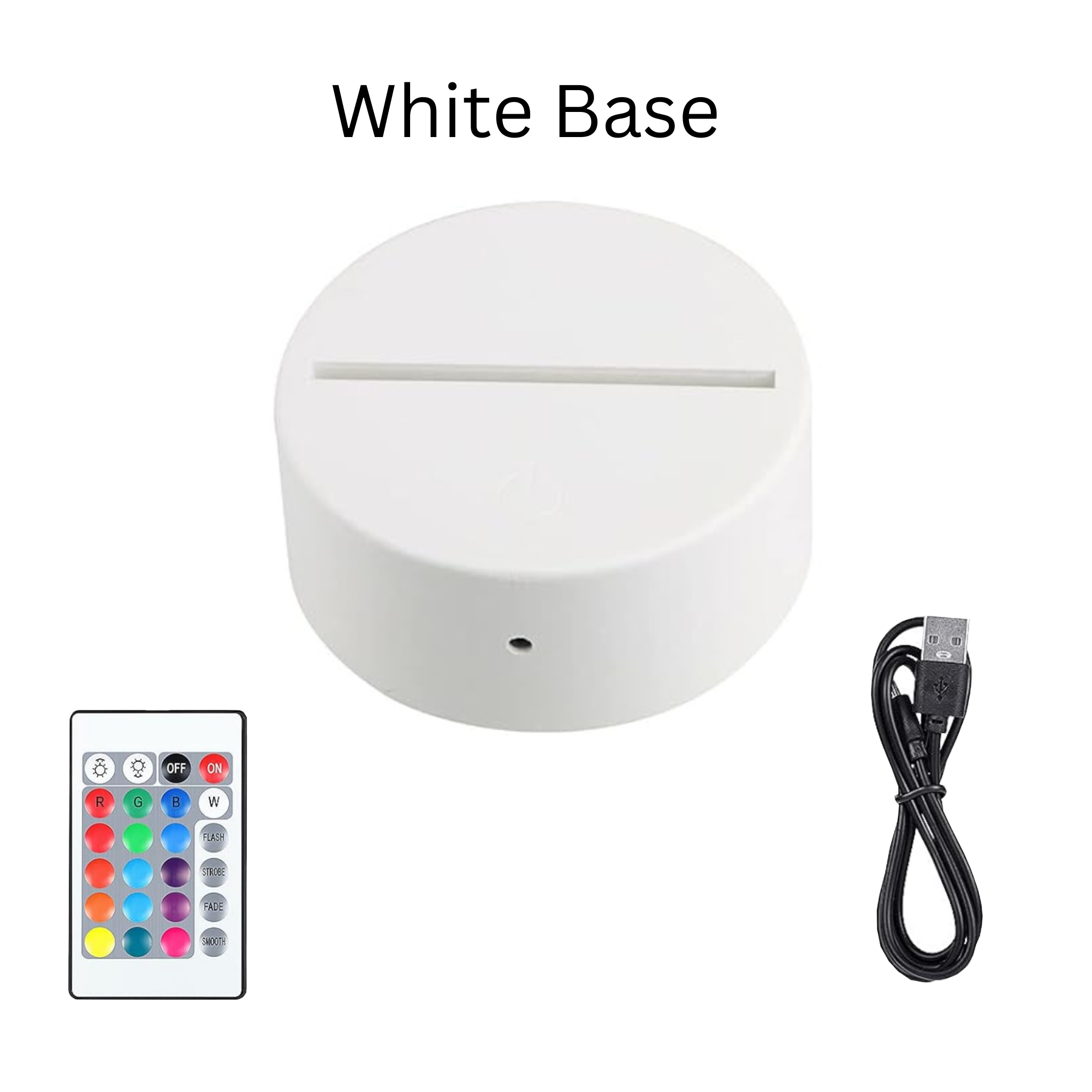 White LED base for the acrylic table sign shown with the included wireless remote