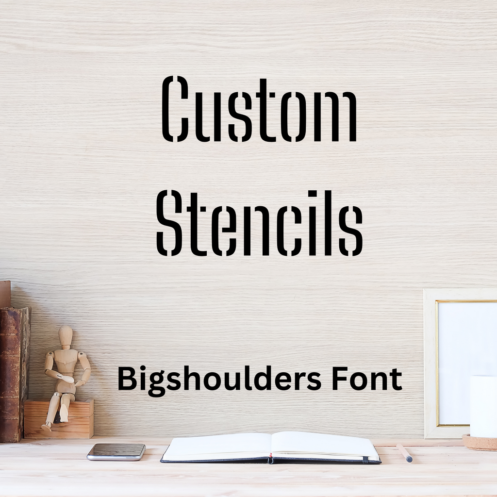 Custom stencil lettering sample in the Big Shoulders font, a narrow condensed sans serif