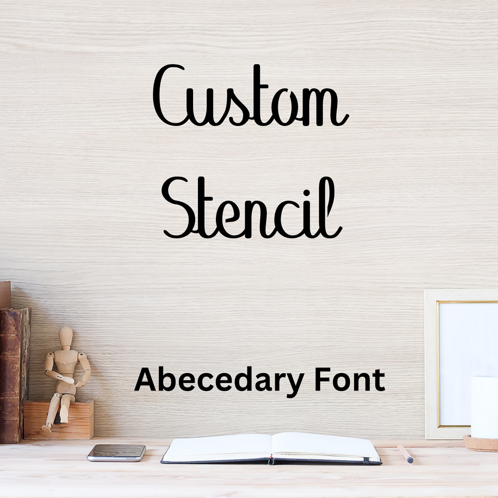 Custom stencil lettering sample in the Abecedary font, a flowing script typeface