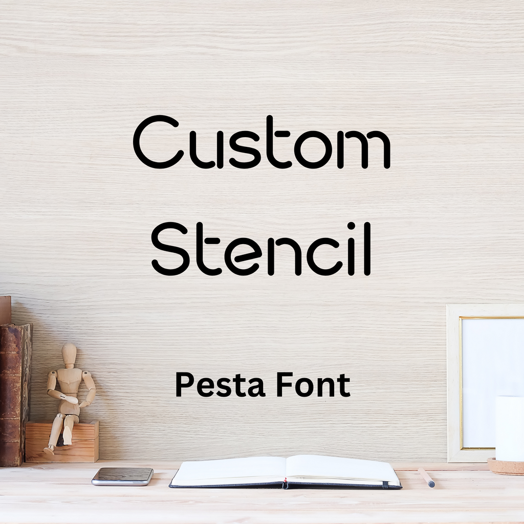 Custom stencil lettering sample in the Pesta font, a rounded geometric sans serif