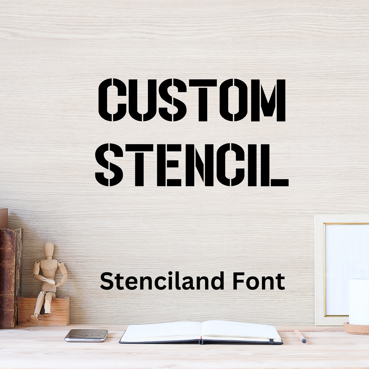 Custom stencil lettering sample in the Stenciland font, a bold industrial stencil typeface