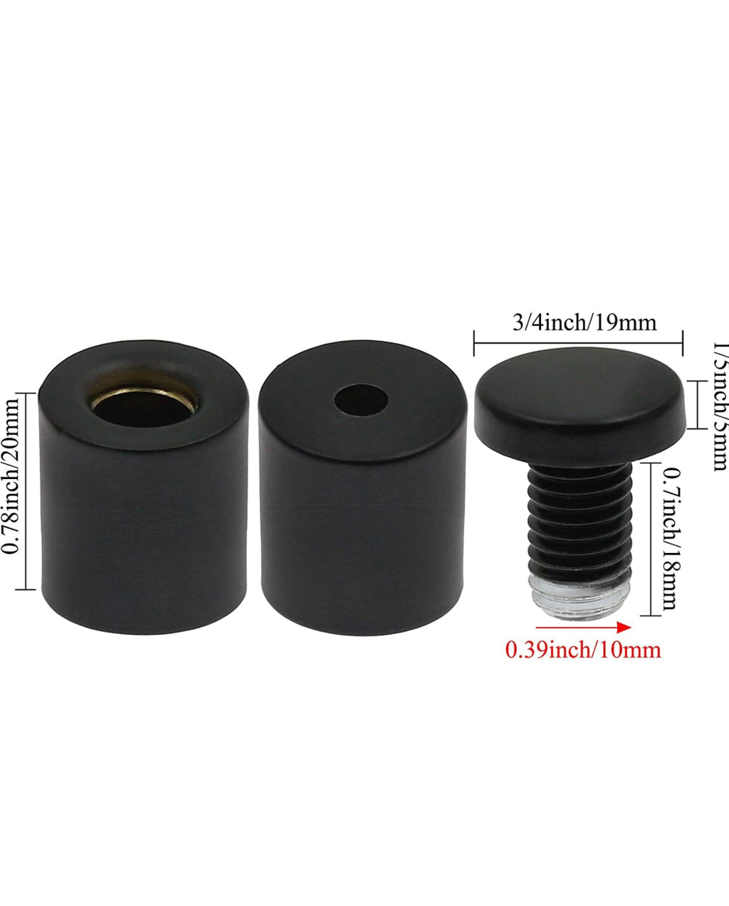 Matte black standoff hardware for a black floating acrylic picture frame with size measurements